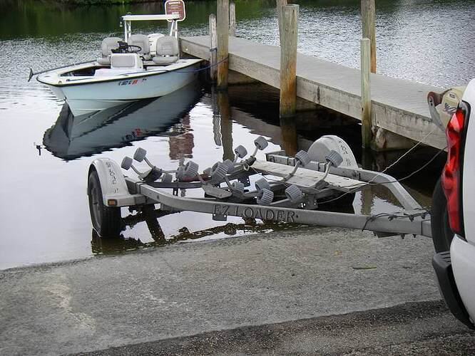 Maverick at the ramp, showing current rigging and trailer